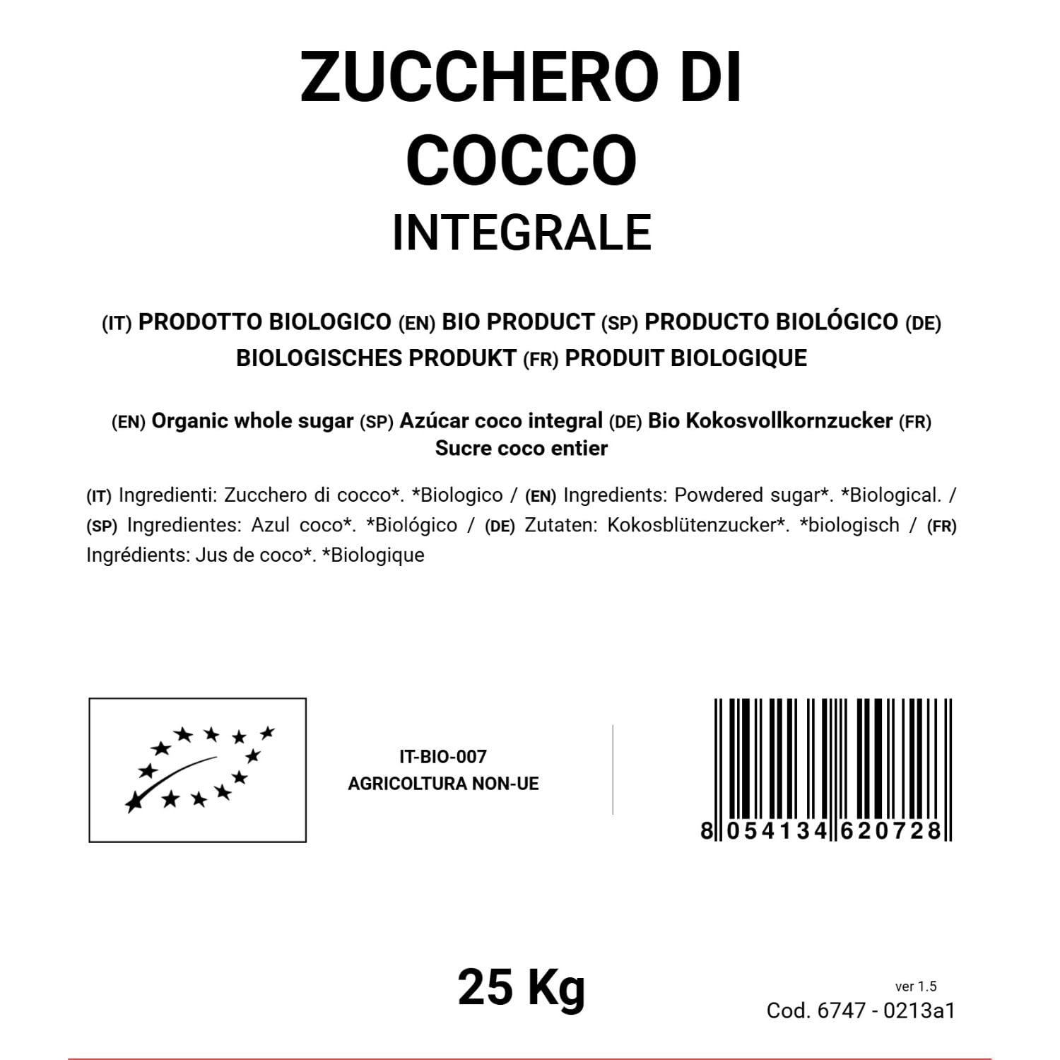 Azúcar de coco entero 25 kg orgánico