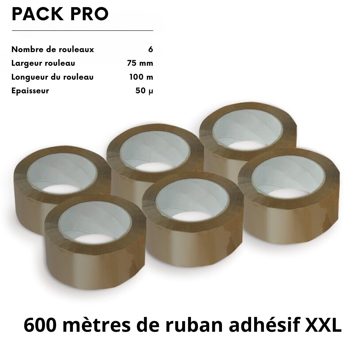 Rouleau Adhésif Extra Large | Marron | Emballage - Expédition - Déménagement | 75 mm X 100 m | Extra Long - Résistant | Kit de 6 Rouleaux | Epaisseur 48 microns | Silencieux