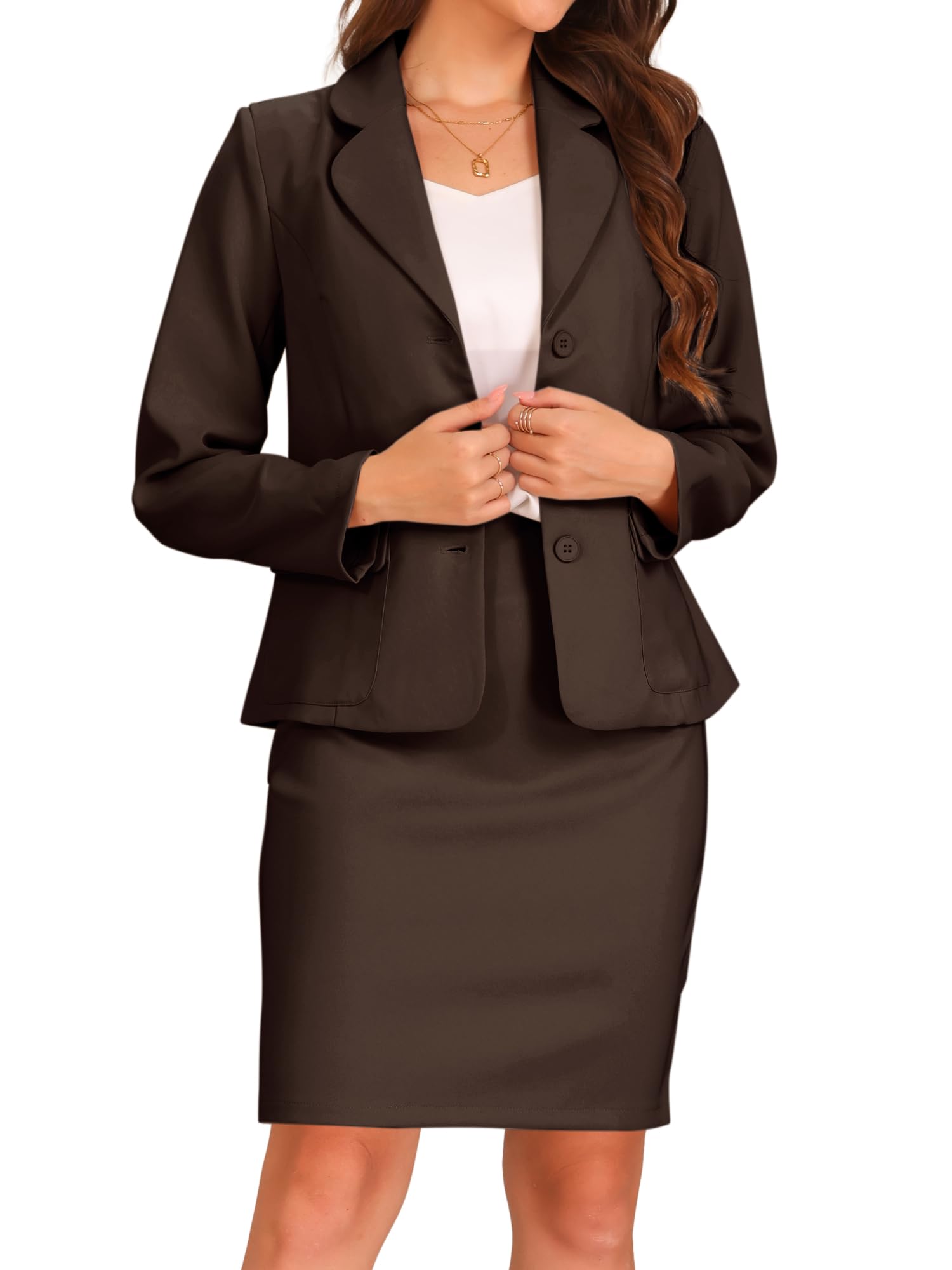 Allegra K Women 2 Piece Skirt Set Suit Business Blazer and Pencil Skirt