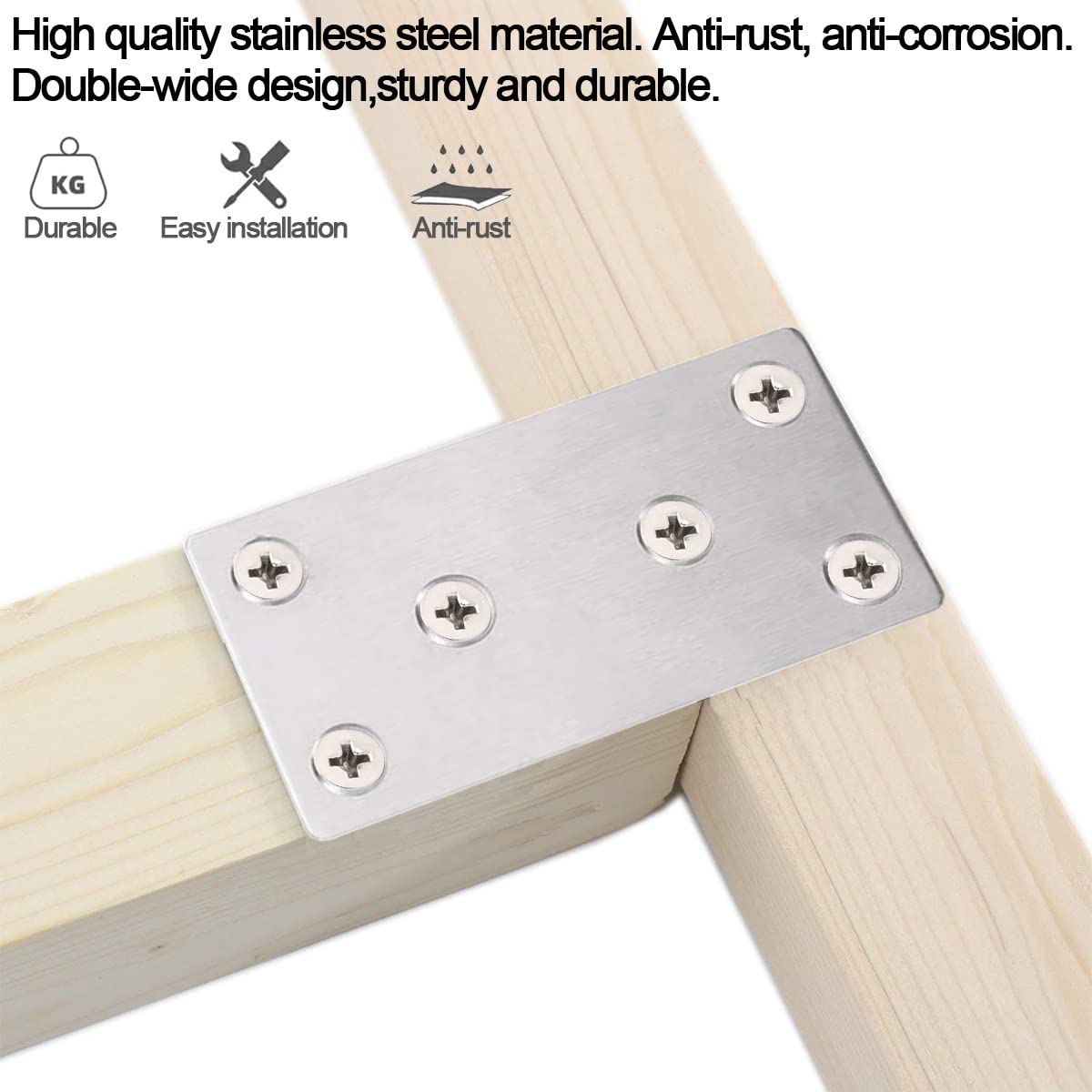 Paquete de 20 placas de unión de acero inoxidable de 3 x 1.5 pulgadas, placas de reparación plateadas, soporte plano, soporte recto de metal con tornillos para estantes de gabinetes de muebles