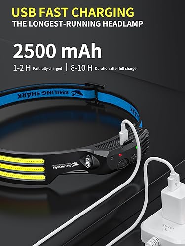 Miniatura 4 de Smiling Shark Linterna frontal LED, gran angular de 230, 3 tiras de luz blanca, la lámpara principal más brillante recargable con sensor de