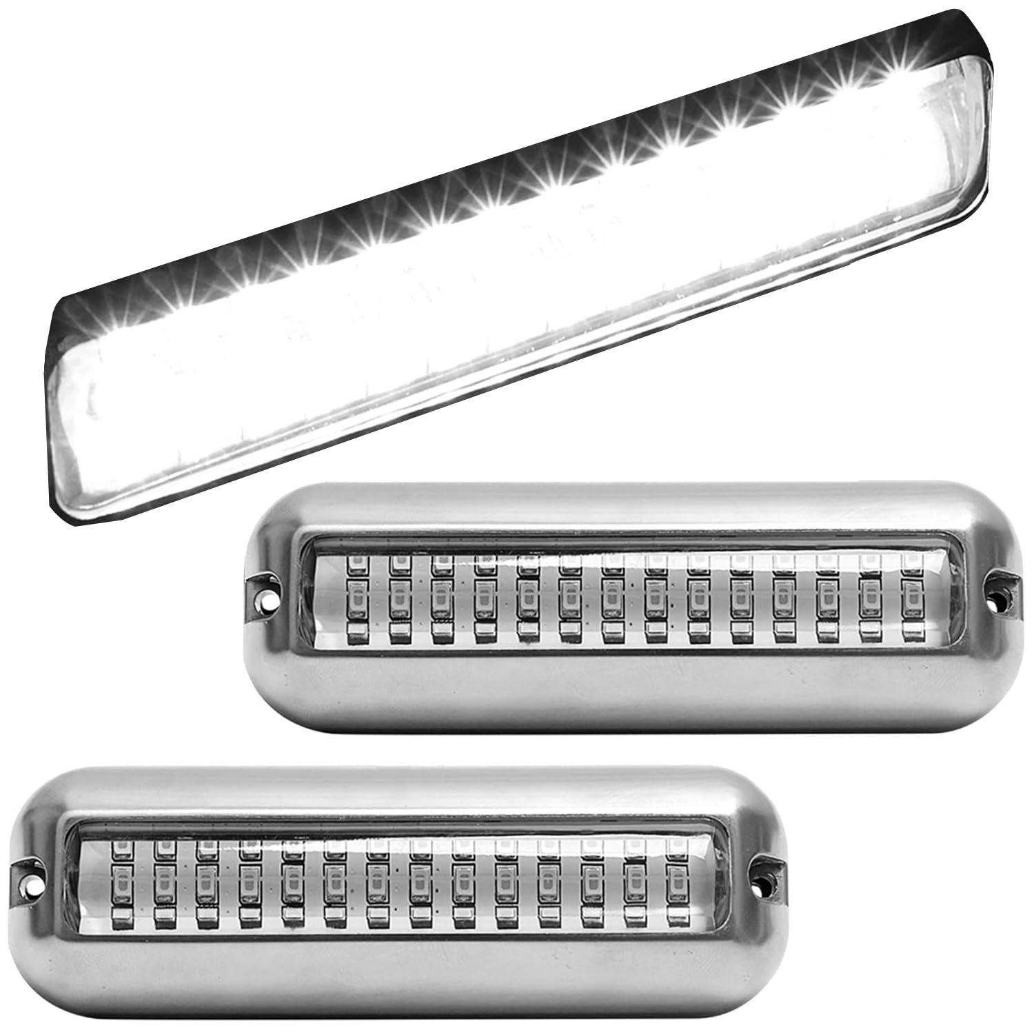 Greluma 2 Pcs Éclairage sous-marin à 42LED pour bateau,DC 10-30 V, éclairage de ponton marin,éclairage de tableau arrière,éclairage de pont de bateau en acier inoxydable étanche IP68-Lumière blanche