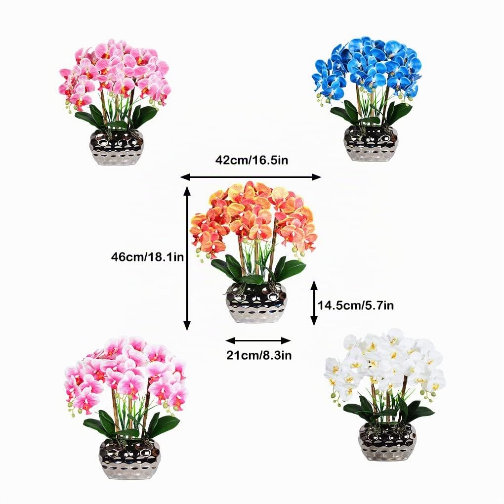 VUIUYOIES Grande orchidea artificiale bonsai con vaso realistico Phalaenopsis piante finte fiori per centrotavola ornamenti per la casa, Bianco giallo chiaro