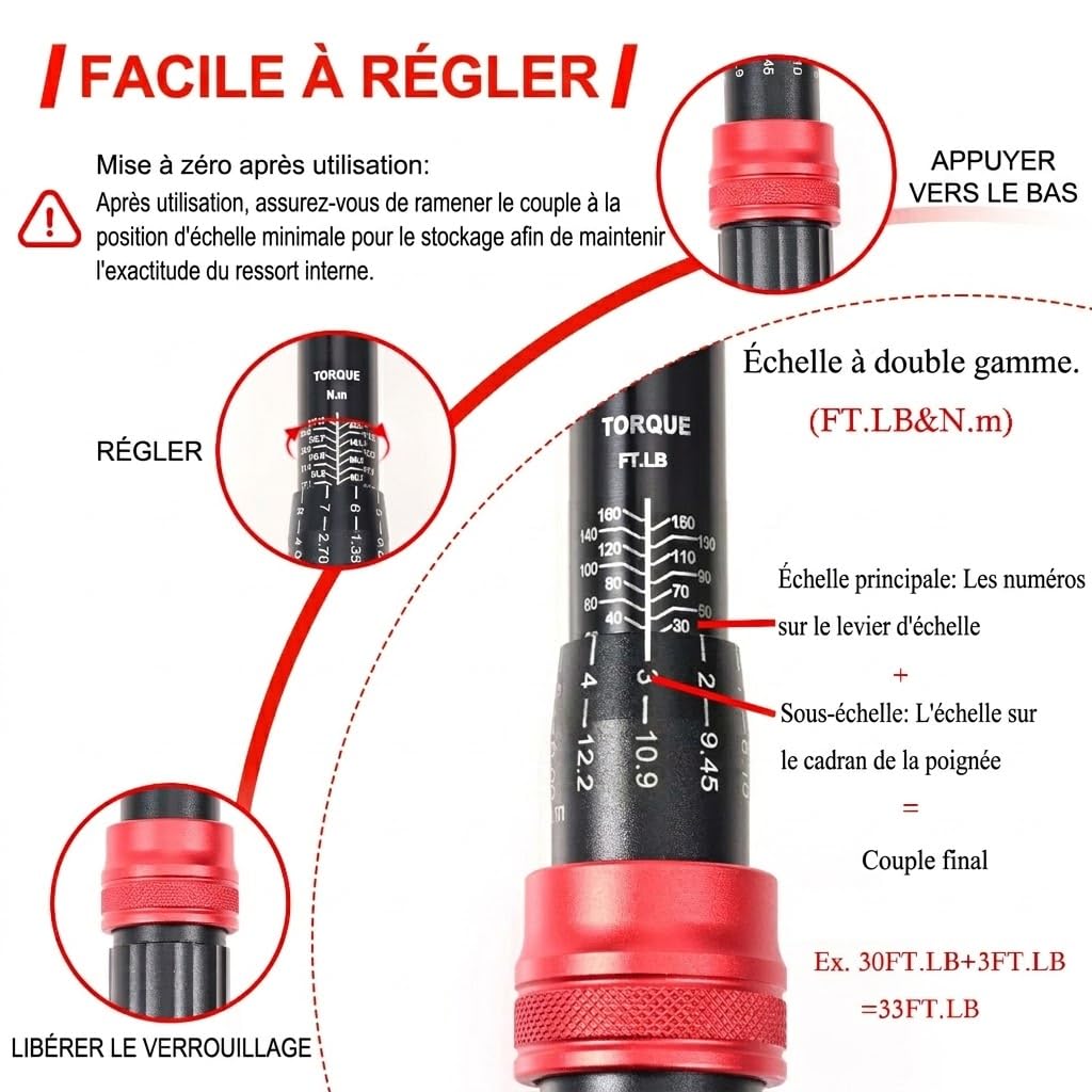 Coffret Clé Dynamométrique 1/2" Professionnelle, 13,5-217 Nm (10-160 ft-lb) avec Douilles 17/19/21mm, Rallonge et Adaptateurs (1/4", 3/8"), Clé à Cliquet de Haute Précision pour Auto, Moto et Atelier