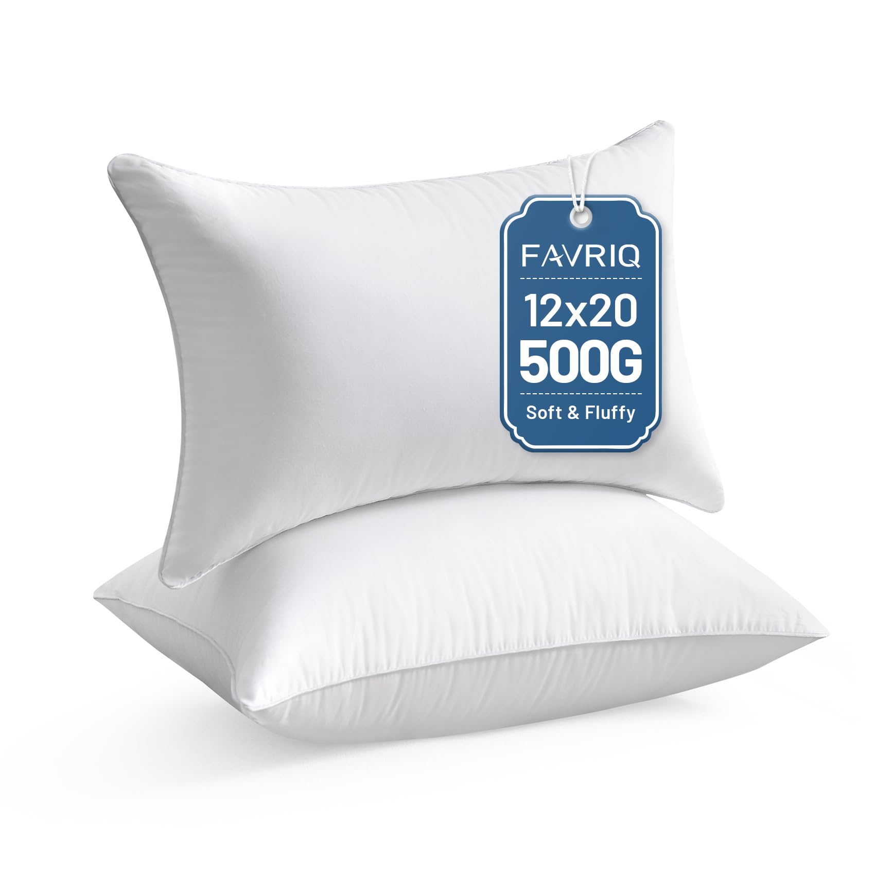 FAVRIQ 12 x 20 Throw Pillow Inserts (Set of 2), Rectangle Interior Sofa Pillow Inserts with 100% Cotton Cover, Lumbar Support Pillow for Chair Bed, Decorative Pillow Insert Pair, White Couch Pillow