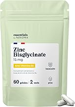 Zinc Bisglycinate + Vitamin B6, Strengthens Immunity & Fights Acne, Optimal Assimilation, 2 Months Cure, 60 Vegetable Capsules, Food Supplement Made in France, Essentials by Novoma