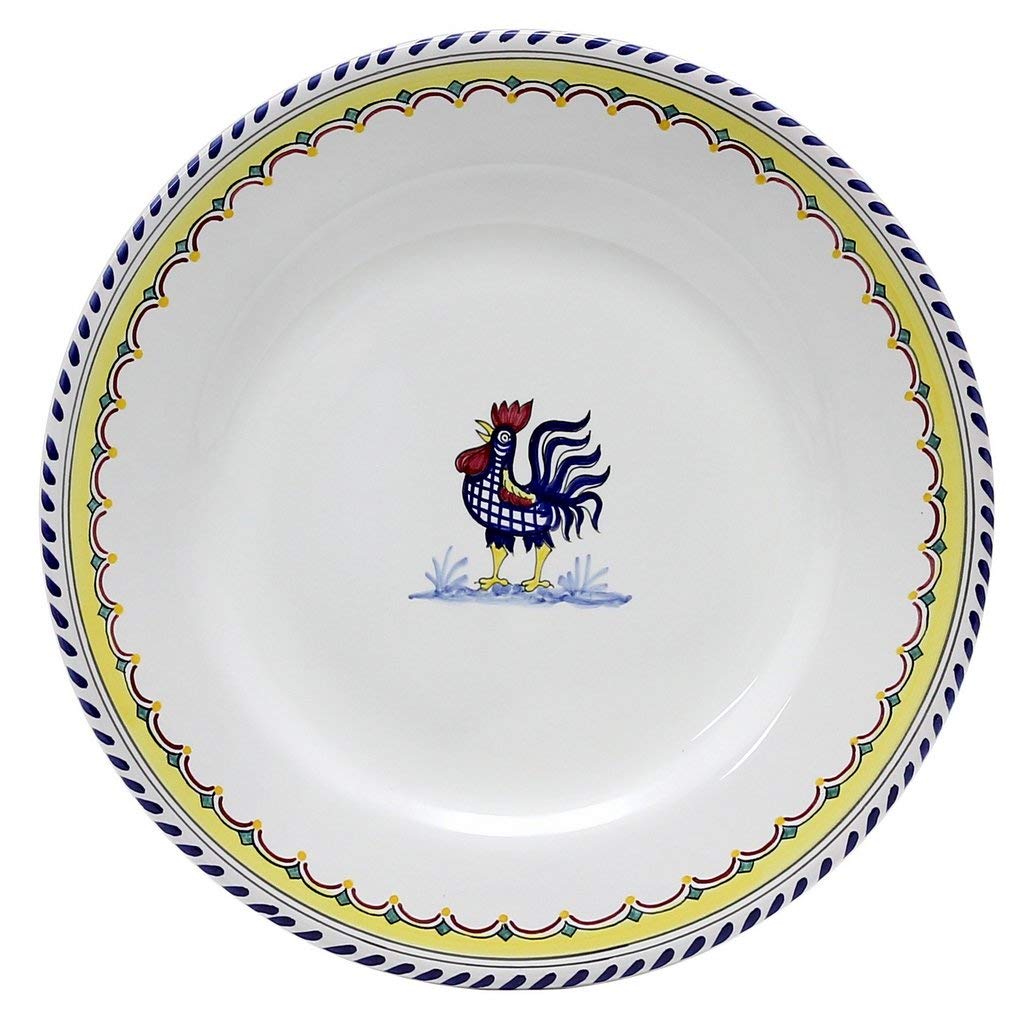ORVIETO BLUE ROOSTER SIMPLE Dinner Plate [001/S-ORB] - Authentic hand painted in Deruta, Italy. Original design. Shipped from the USA with Certificate of Authenticity.