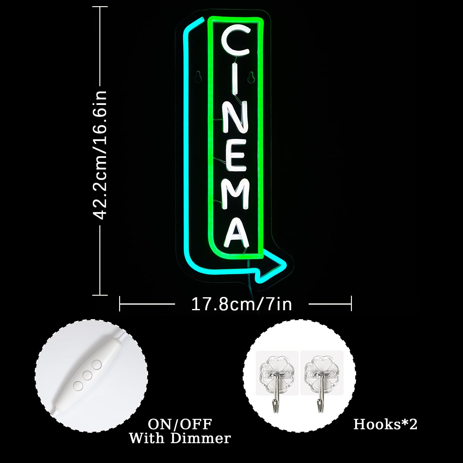 LMSIGNLY Cinema Neon Sign Dimmable Arrow LED Neon Light Sign Blue Green Movie LED Sign for Wall Decor Letter LED Neon Lights For Film Room Movie Commercial Theater Cinema - Image 4