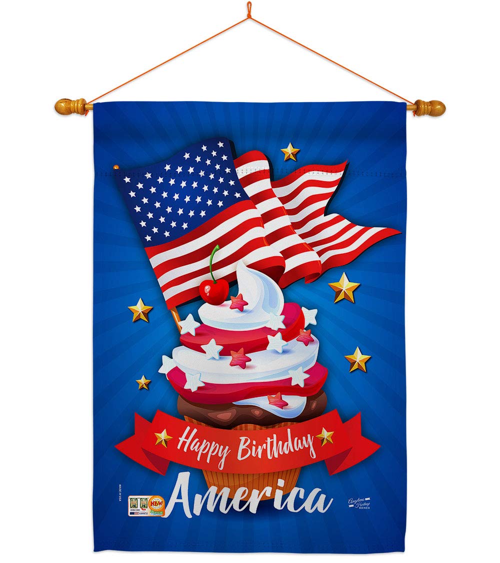 'Happy Birthday' flaga domu Ameryka - zestaw kołków patriotyczny czwarty lipca Dzień Niepodległości fajerwerki grill Stany Zjednoczone Ameryki - baner mały ogród podwórko prezent dwustronny