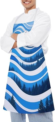 Miniatura 4 de MUSM Apron for Adults - 27.6 X 31.5 Inch, Heavy-Duty Polyester Aprons with Two Large Pockets, Waterproof Forest Abstract Wave Kitchen Apron for