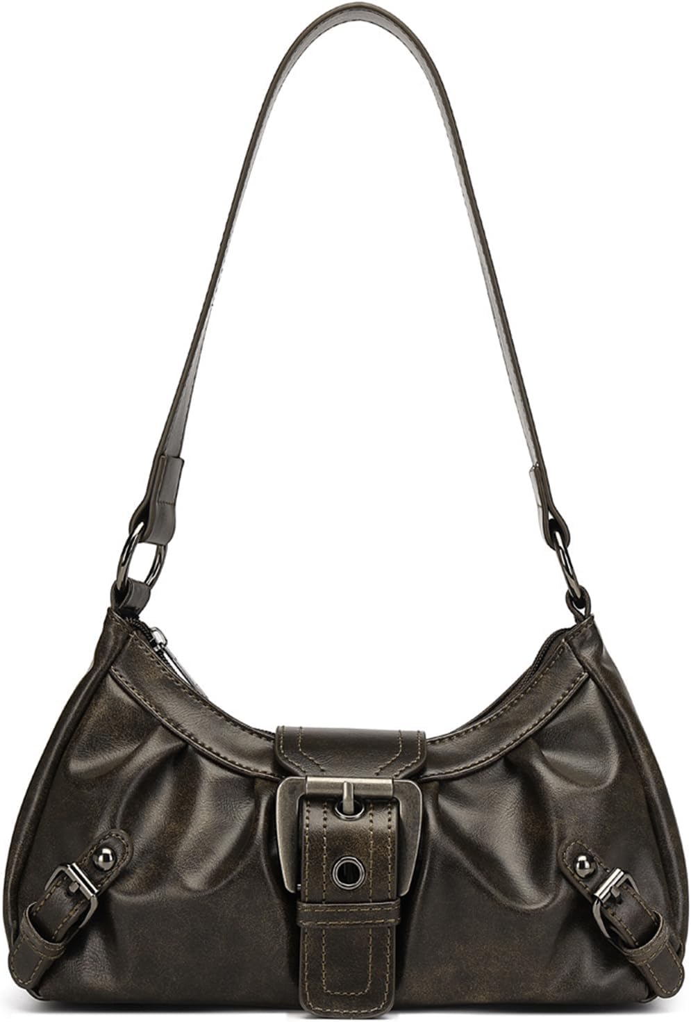 Y2k Shoulder Bag for Women, Vintage PU Leather Goth Purse, Buckle Shoulder Purses, Punk Hobo Handbag Clutch Bag