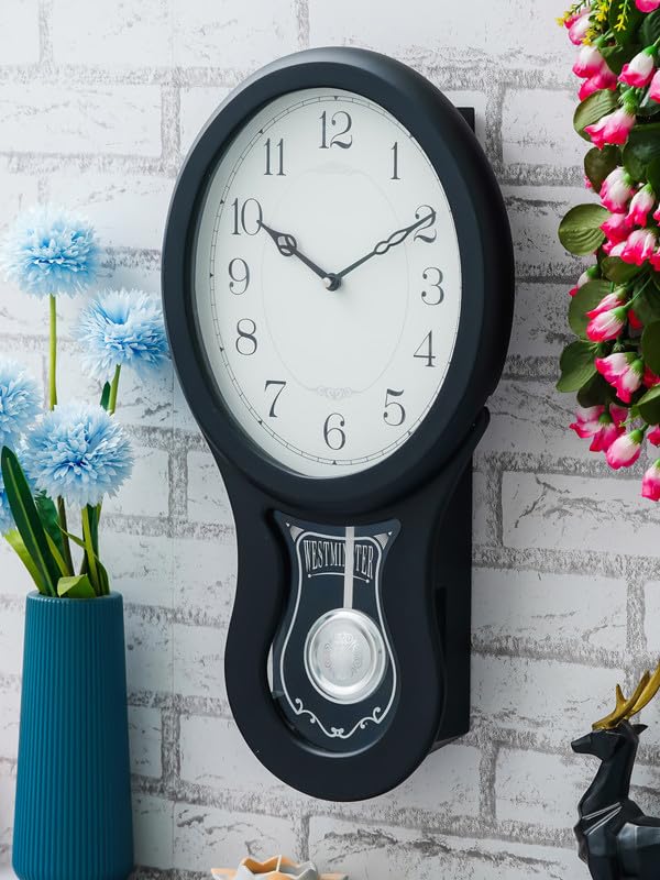 Image of CHRONIKLE Elegant Vertical Musical Wooden English Numbers Pendulum Chime Wall Clock for Living Room Home Decorations Office Gifts (Size: 28 x 8 x 55 CM | Weight: 2090 Gram | Color: Black)
