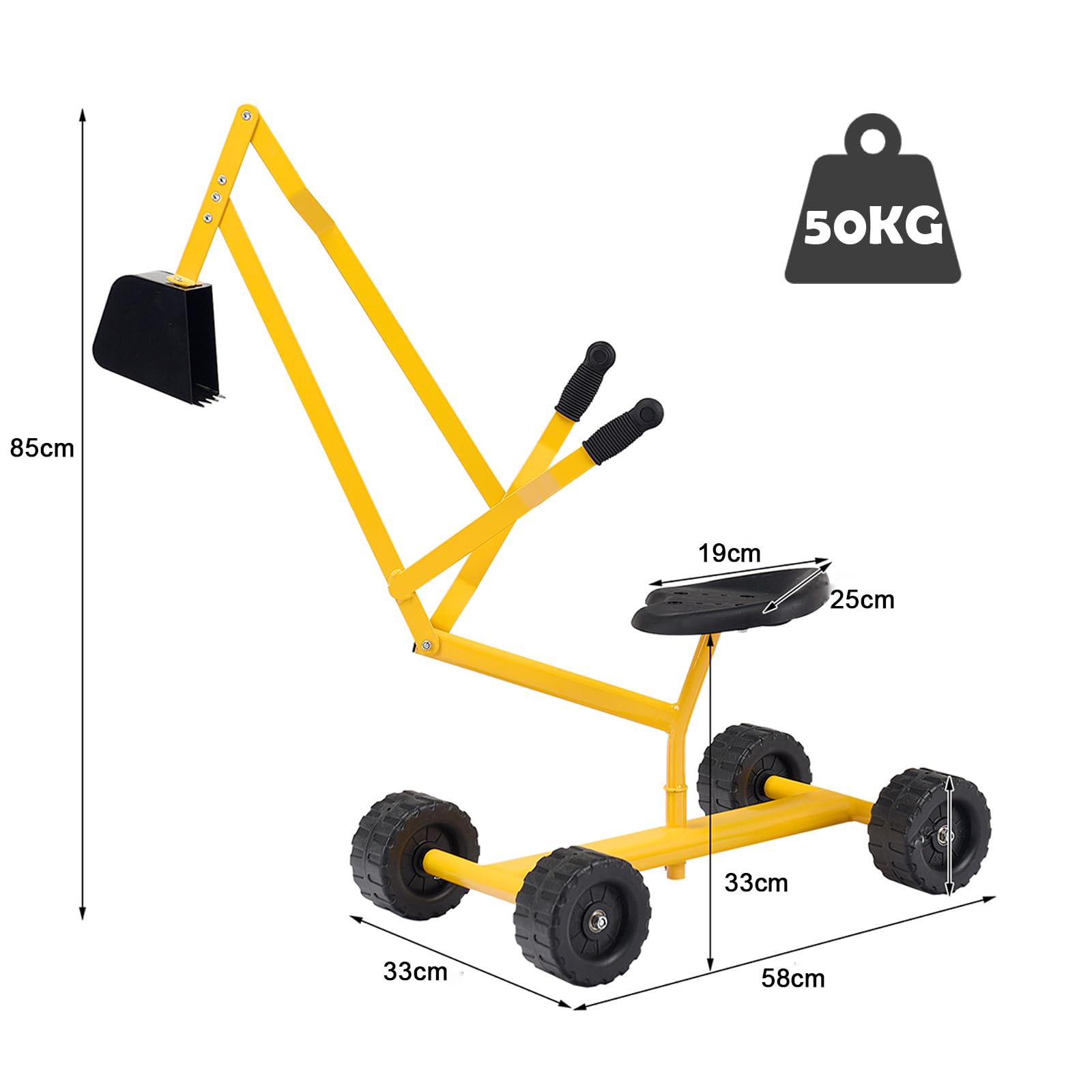 DREAMADE Pelle Excavatrice pour Enfants, Siège Rotatif à 360 Degrés Excavatrice en Métal Robuste, Pelleteuse de Sable Pivotante (avec 4 Roues)