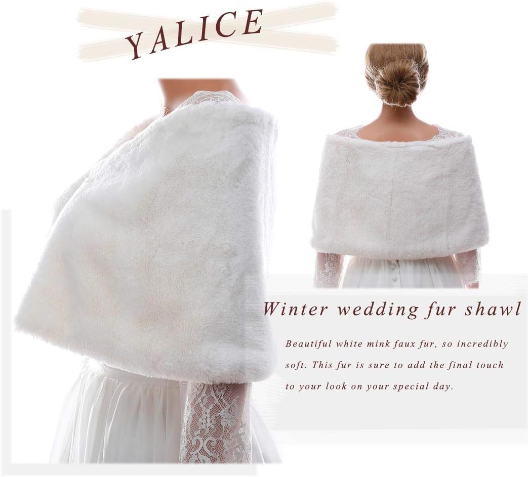 Yalice Women's Wedding Faux Fur Shawl and Wrap Bridal Fur Stole Cape Fur Scarf for Bride and Bridesmaids - Image 5