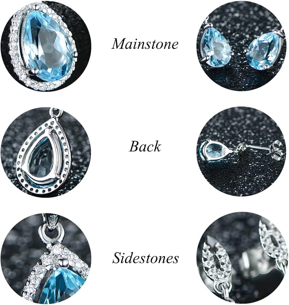 Miniatura 2 de JIANGXIN Teardrop Birthstone 925 Sterling Silver Rhodium Plated Gemstone Jewelry Set for Women Stud Earring Pendant Necklace 1618inch Italian Box