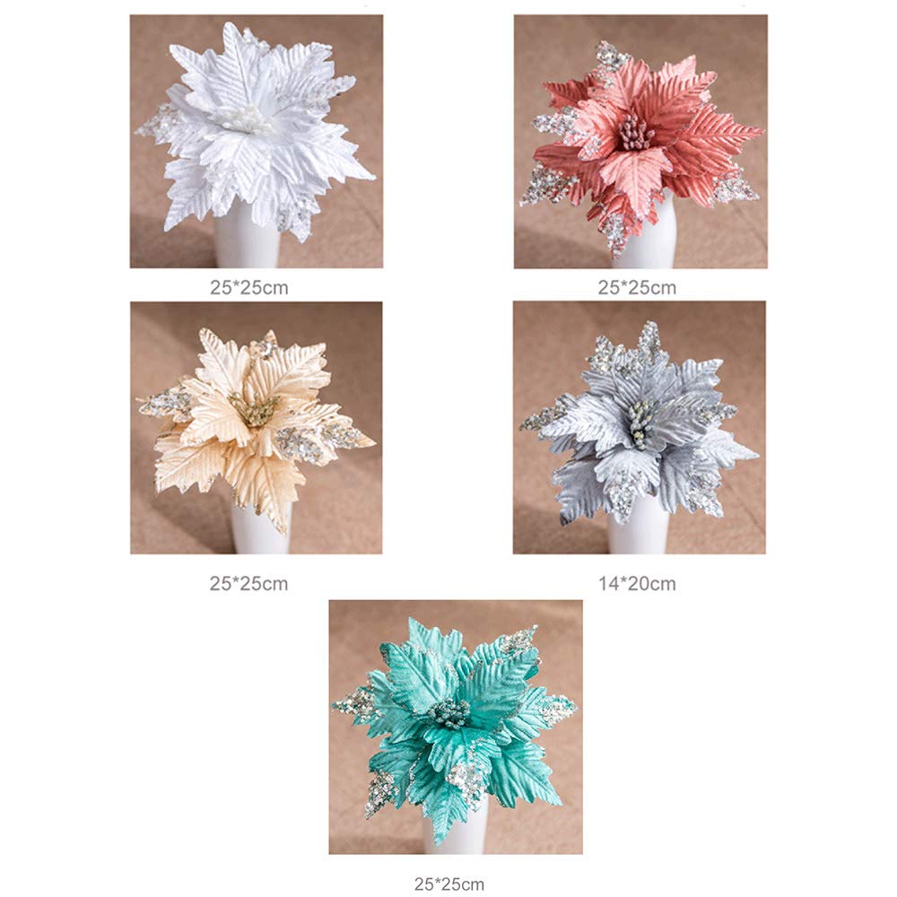 Paquete de 6 púas de flores de Pascua con purpurina, 9.8 pulgadas de terciopelo artificial con purpurina de Pascua, adornos de flores de Navidad, decoraciones for árboles de Navidad for fiestas navide