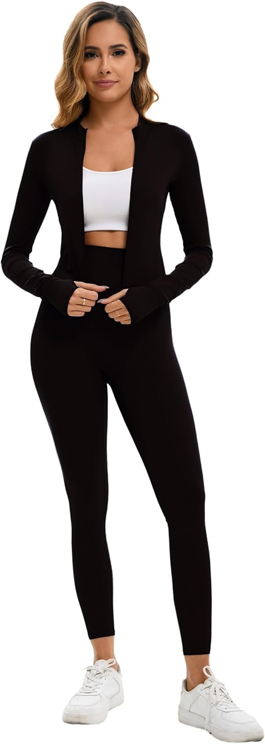 Yknktstc Womens Two Piece Tracksuit Set Long Sleeve Zipper Jacket with Athletic High Waist Leggings Workout Outfit - Image 6