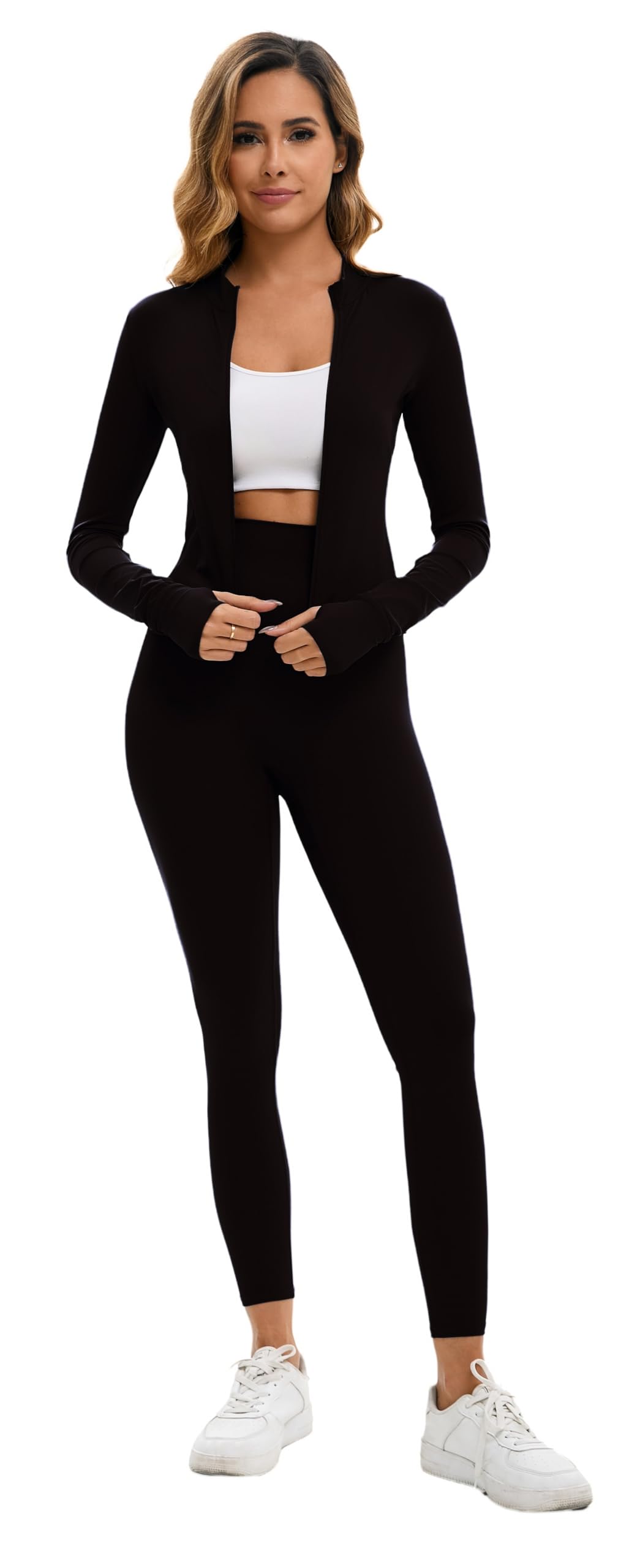 Yknktstc Womens Two Piece Tracksuit Set Long Sleeve Zipper Jacket with Athletic High Waist Leggings Workout Outfit
