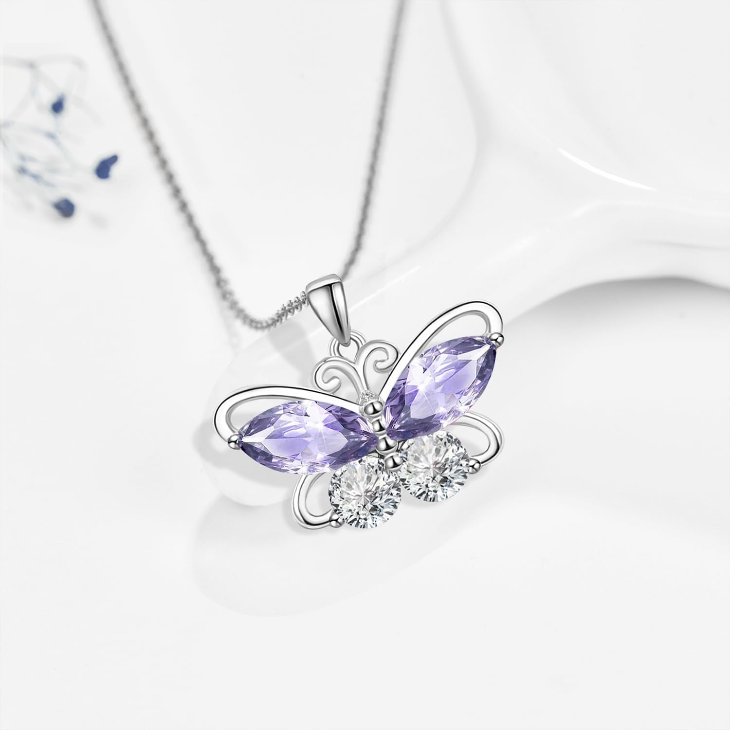 Dreamboat Butterfly Birthstone Pendant Necklace for Women 925 Sterling Silver Cubic Zirconia Jewelry Anniversary Birthday Gifts for Mom Wife Daughter Her - Image 2
