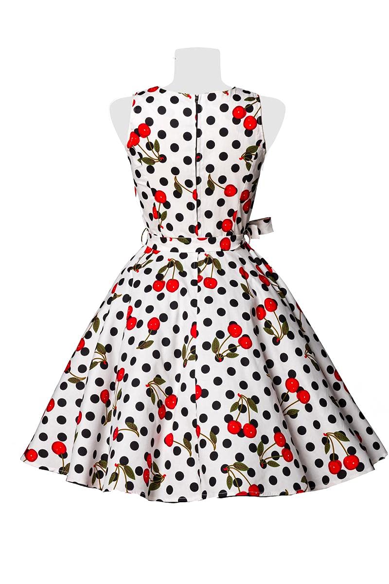 Belsira Swing-Kirschenkleid Donna Abito Media Lunghezza Nero/Bianco 95% Cotone, 5% Spandex