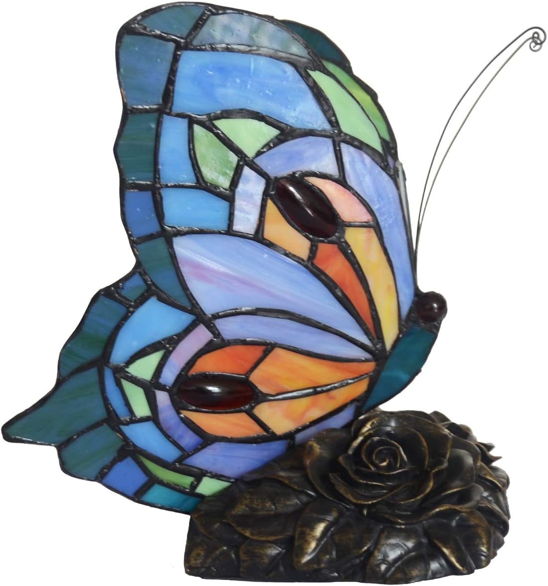 Night Light (E12x1 Bulbs)6 Inch Wide Stained Glass Desk Home Decor Lights Butterfly Shaped Lamp Shades(TY290) Resin Lamp Base HT-Tiffany Lights for Bedroom Coffee Table Dresser Sound Bar Nightstand