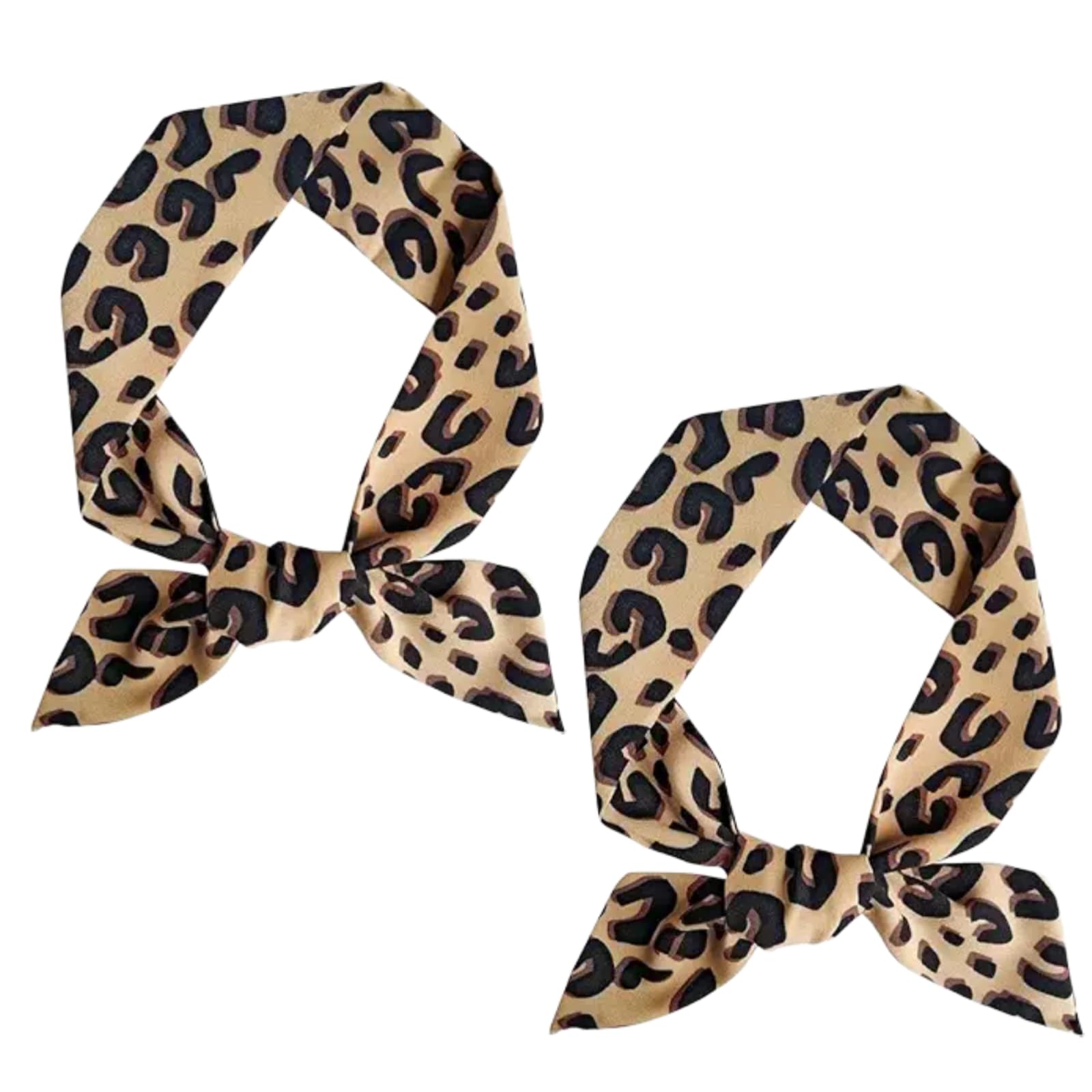 Txuolin 2Pcs Brown Leopard Neck Tie Chic Skinny Scarf Hairband Stylish Purse Scarf Leopard Accessory Women's Fashion Scarves