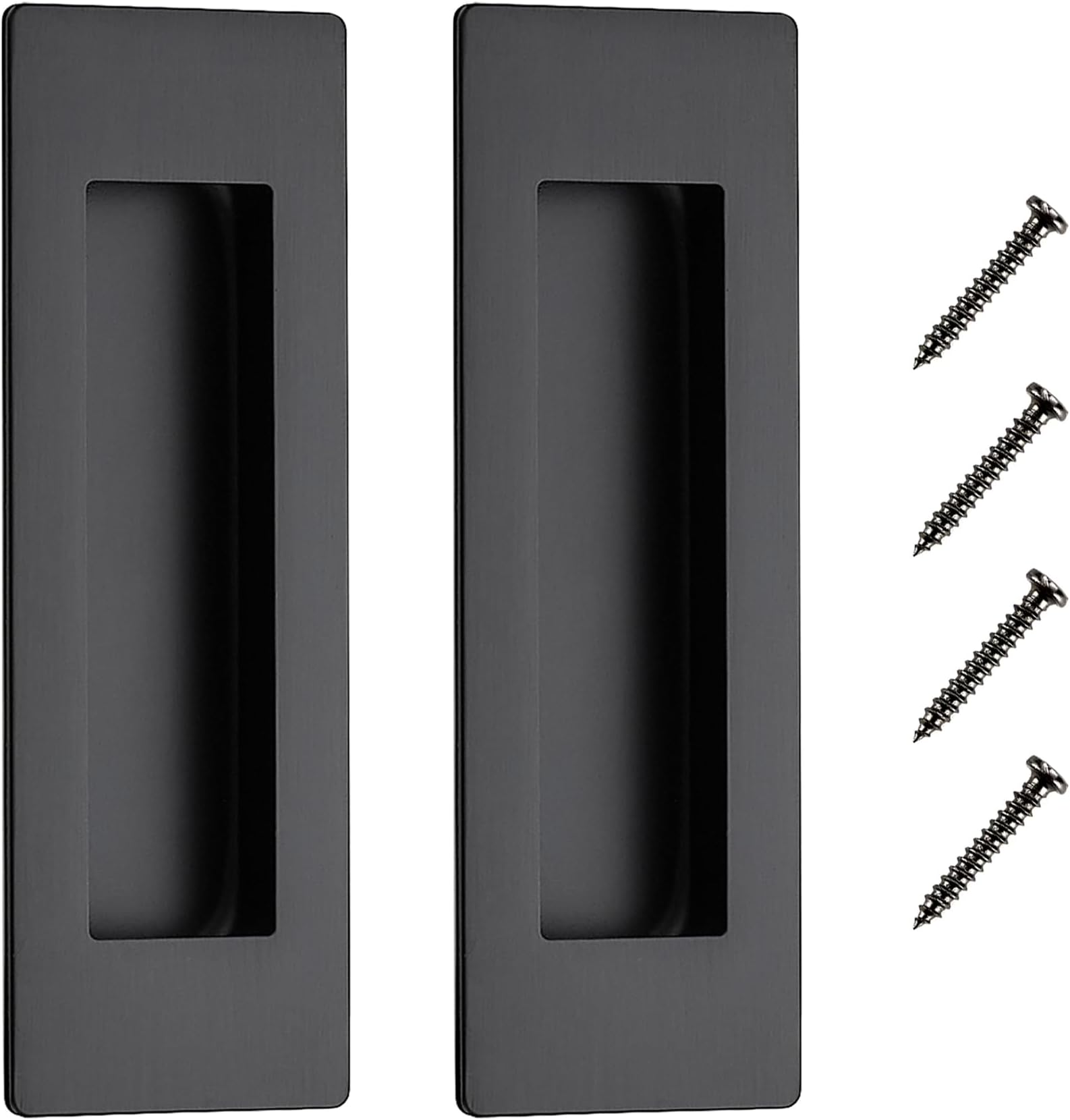 JOY DECOR 2 Pack Pocket Door Handles, 5.9" Rectangular Recessed Pulls for Sliding Closet and Barn Doors, Black Flush Finger Pulls