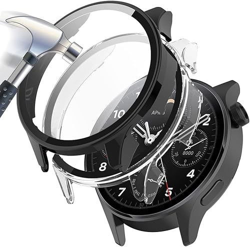 [Paquete de 2] Funda con protector de pantalla de vidrio templado compatible con xiaomi Watch S1 Pro, dureza 9H de 360°, funda protectora ultrafina