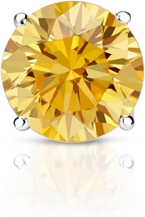 14k Gold Round Yellow Diamond 4-Prong Basket SINGLE STUD Earring (1/8-1 ct, Yellow, I1-I2) Screw-Back
