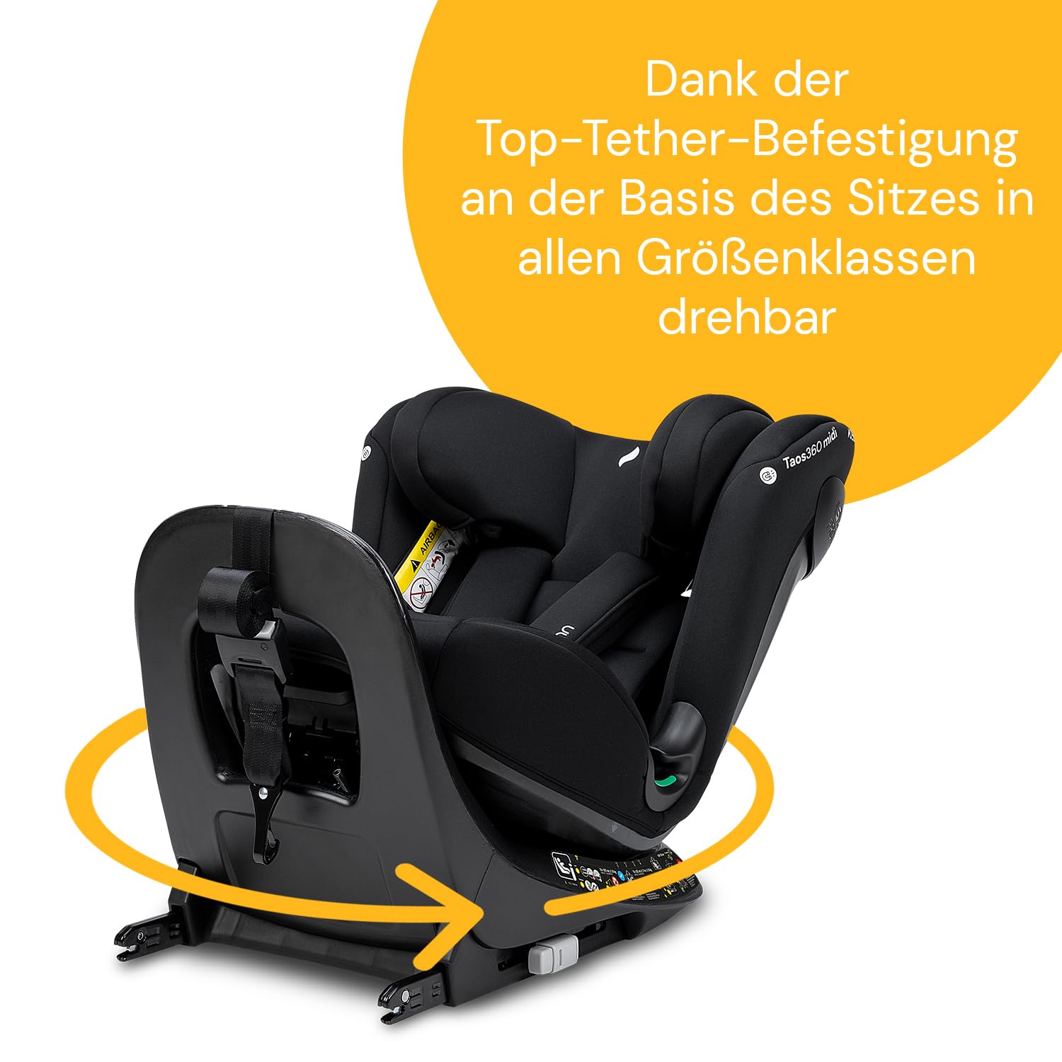 Osann Taos360 midi Kindersitz ab 1 Jahr, Reboarder 360 drehbar - black | 360 Grad drehbarer Kindersitz von 76-150 cm, Reboarder mit Isofix und Top-Tether an der Basis, Kinderautositz. 9-36 kg