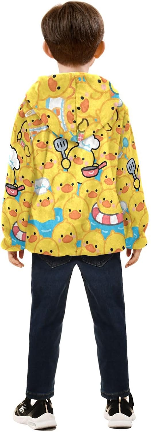 Cartoon Cute Duck Yellow Toddler Winter Jackets Children Plush Outerwear Navy Blue Baby Boys Hoodie
