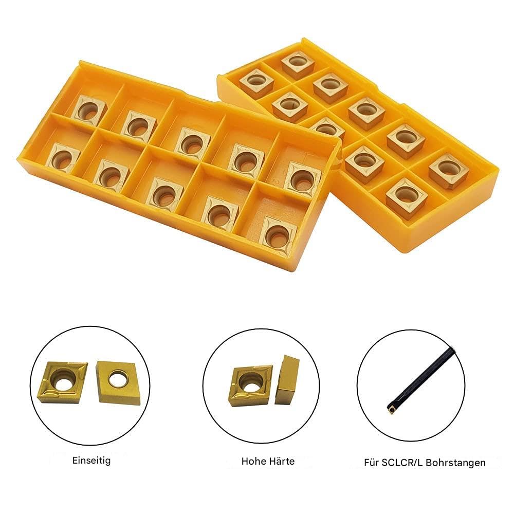 Lot de 20 inserts rotatifs CCMT09T304/CCMT32.51 en carbure de tungstène CCMT - Multicouches - Pour porte-outils rotatifs et barres de forage - CCMT09T304