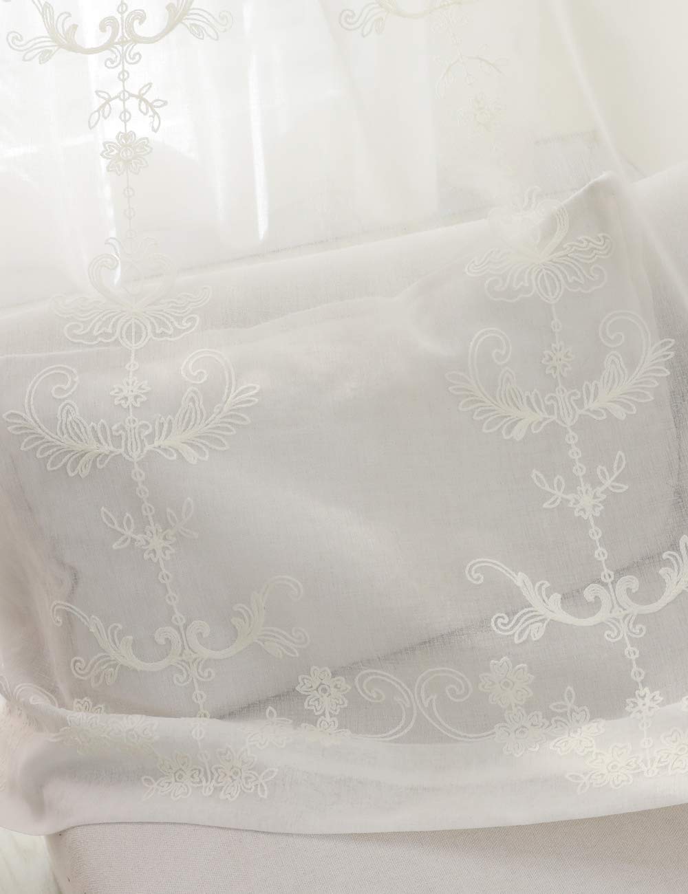 Lactraum Vorhänge Wohnzimmer Weiß Tranparent Bestickt Vintage Klassische Voile Normal mit Universalband 300 x 245 cm