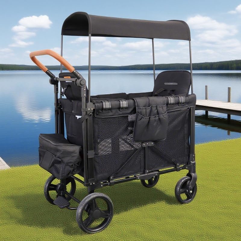 Collapsible Wagon with Wheels, 220 lbs Wagons Carts Foldable Wagon Cart with Flexible Handle, Lightweight Portable Folding Utility Grocery Shopping Cart for Grocery Sports Garden Camping