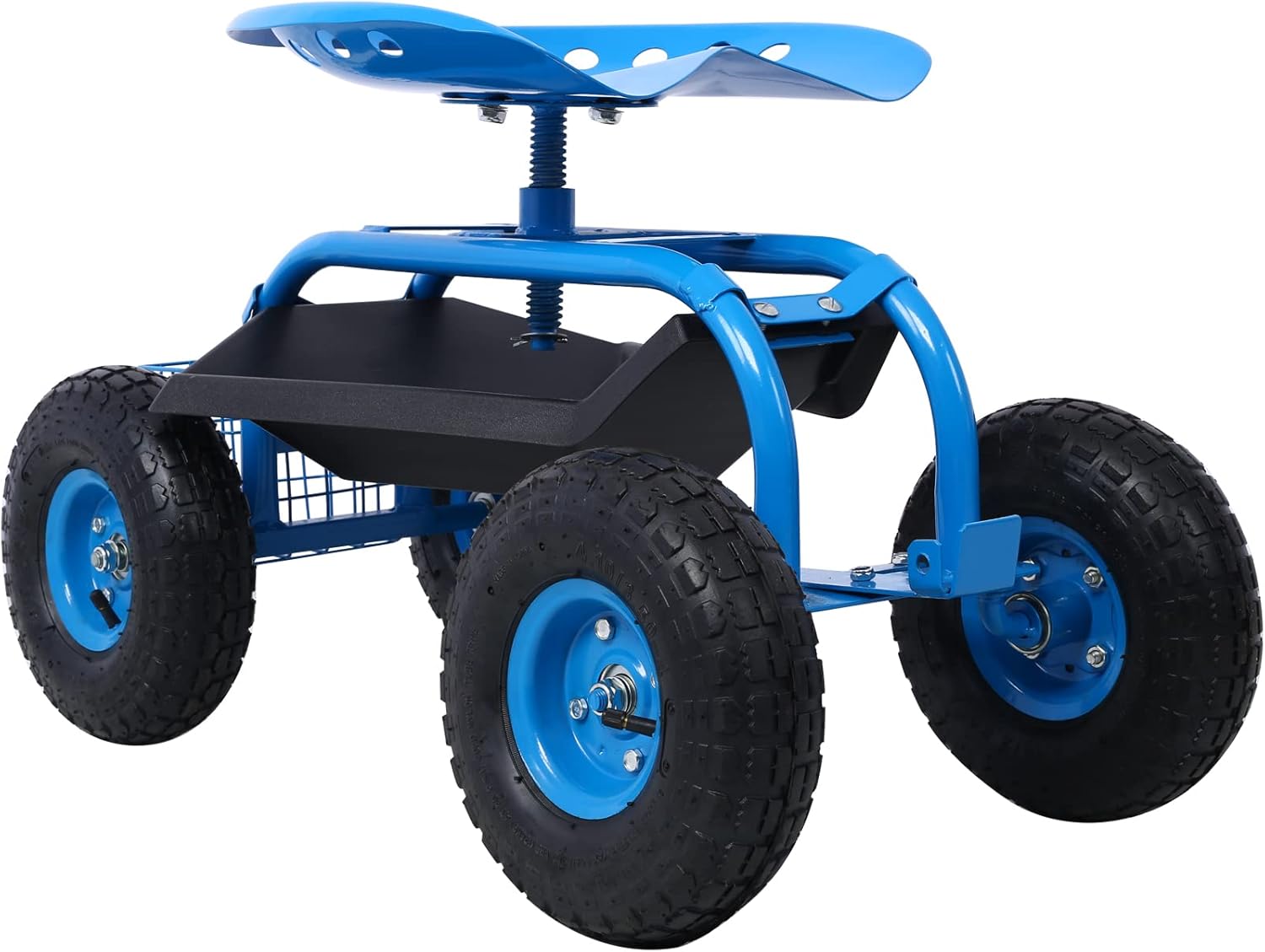 Rolling Garden Scooter Garden Cart Seat with Wheels and Tool Tray, 360 Swivel Seat,Blue