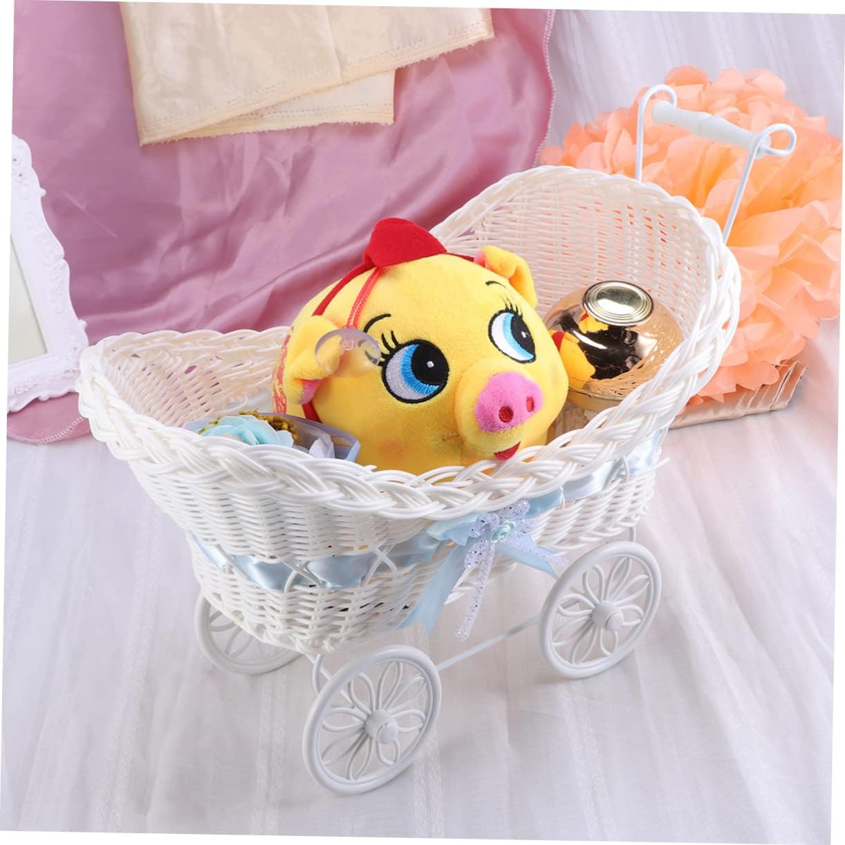 Alipis Tricycle Flower Basket Decor Rattan Miniature Stroller for Wedding Shower Party Birthday Gift