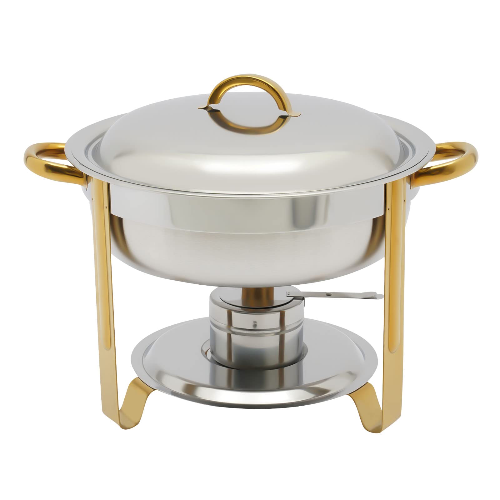 Chafing Dish, rond, roestvrij staal, 5 liter, warmhoudcontainer, voedselwarmer, buffetwarmer, eten, catering, buffetwarmer voor buffet, catering, gastro (zilver