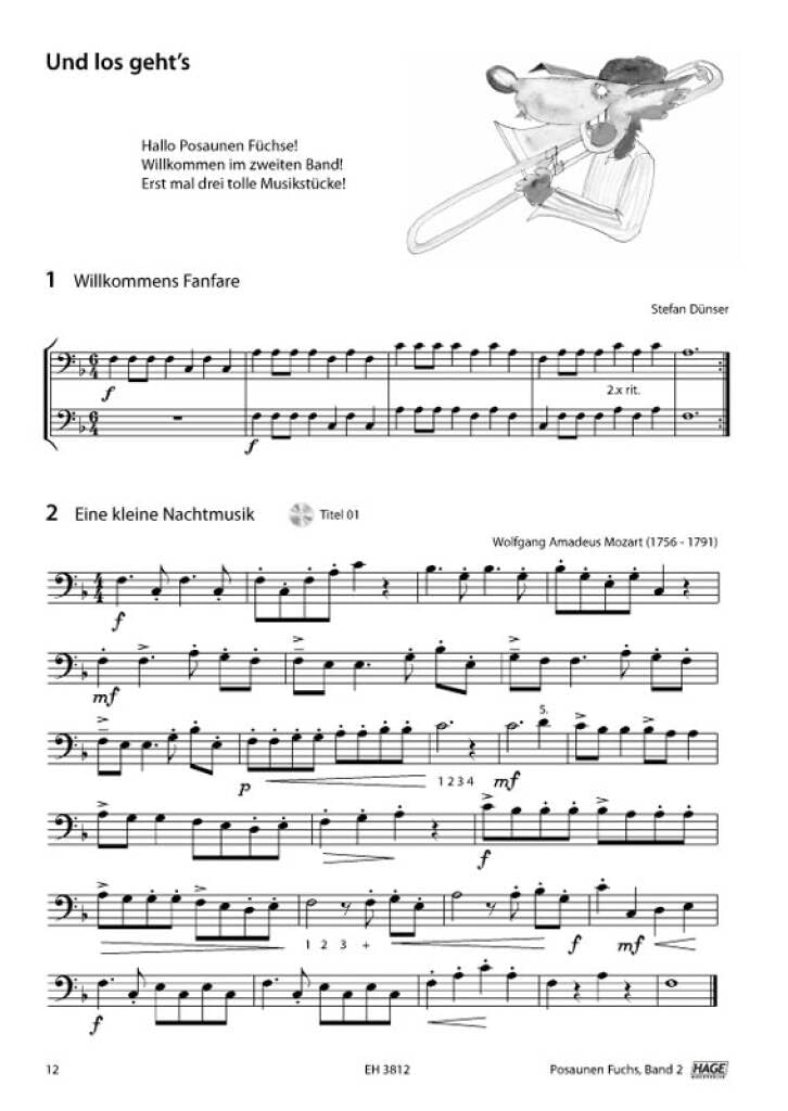 Posaunen Fuchs Band 2 und Spielbuch (EH3812, EH3810, 9783866260825, 9783866264021) + Poliertuch aus Mikrofaser (Starterset)