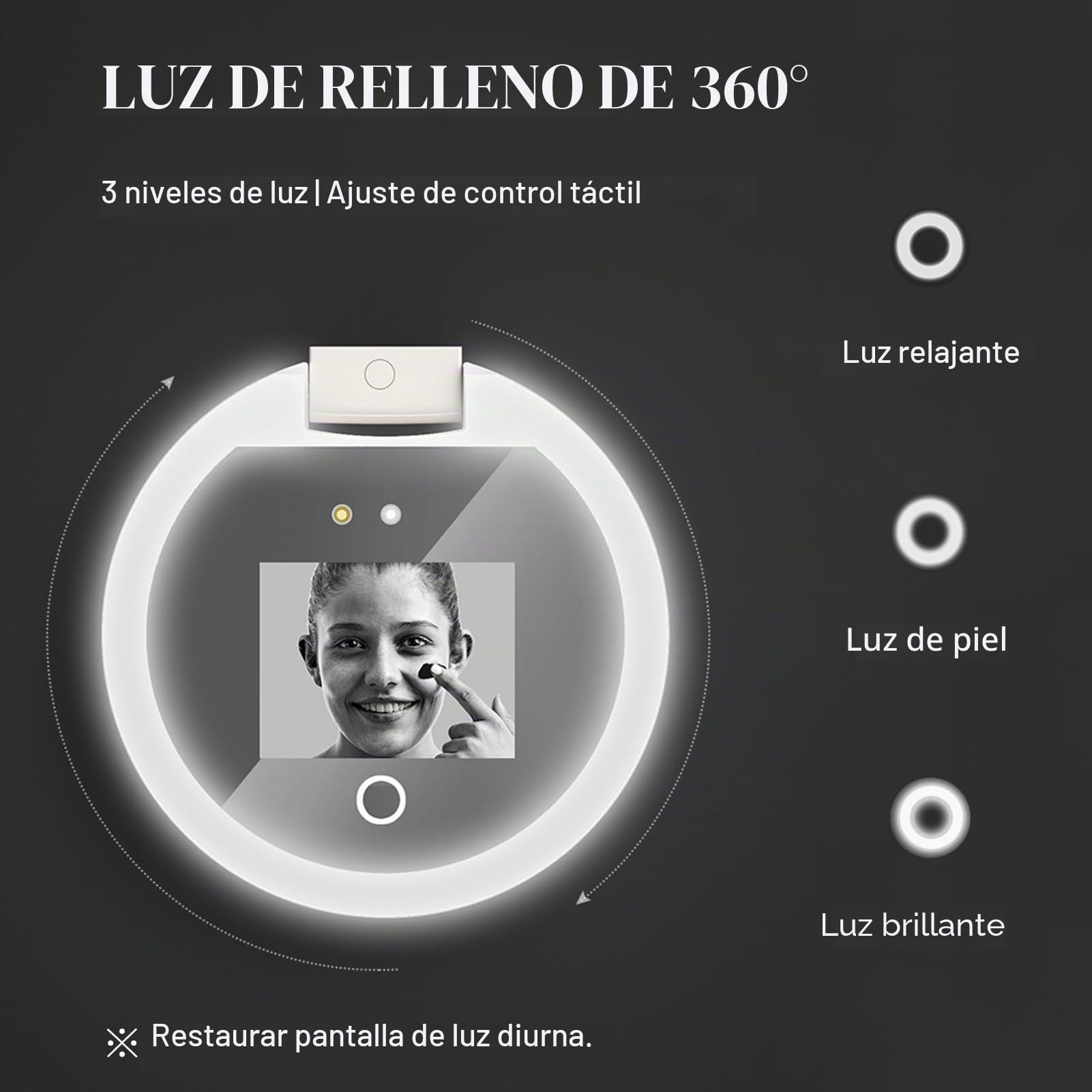 Espejo Compacto con Cámara UV, Espejo de Maquillaje de Viaje con Aumento 2X de 3,5 Pulgadas con Luz para Comprobar el Protector Solar Facial, Espejo de Bolsillo con Luz LED de