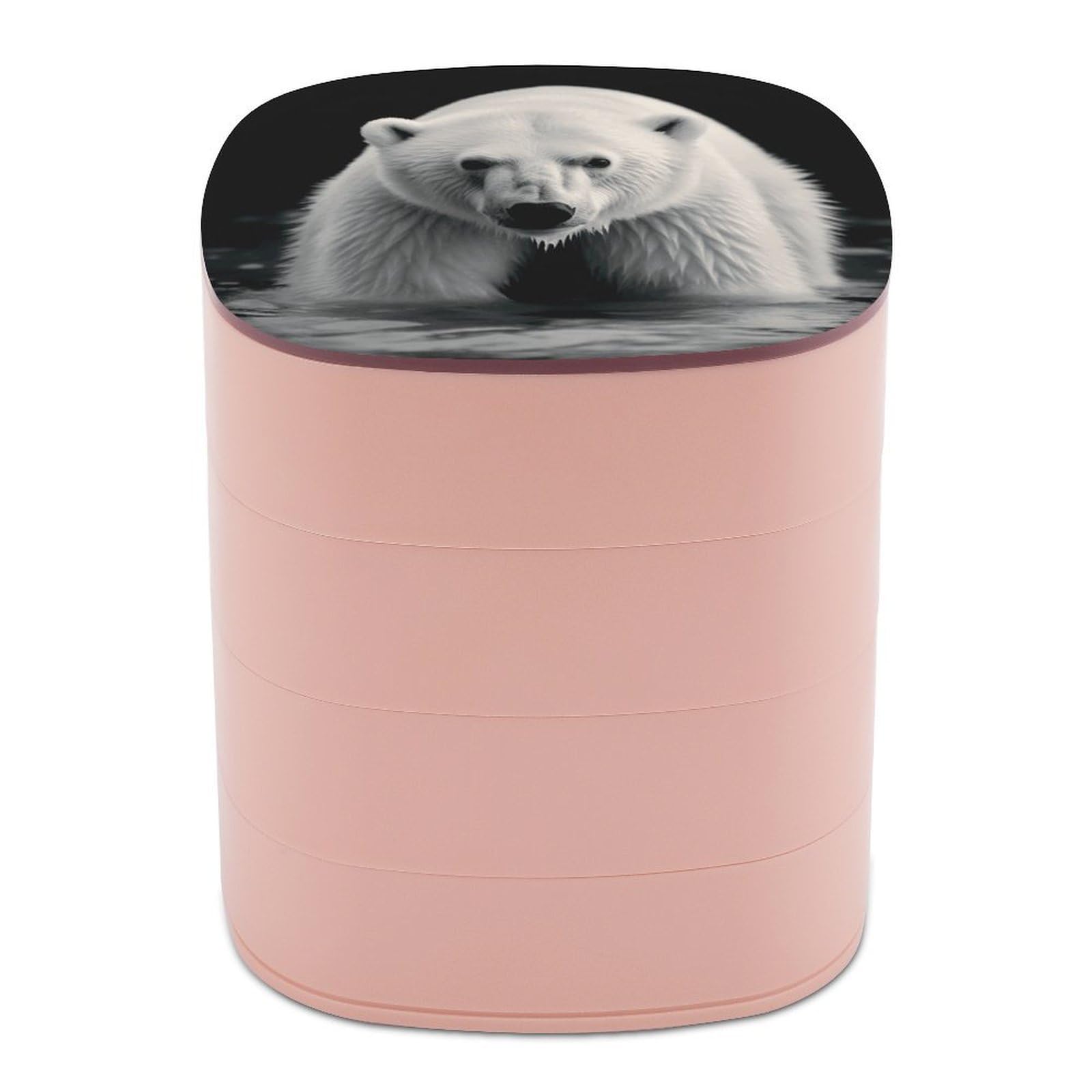 VstaDank Polar Bear Jewelry Box 360° Rotatable Jewelry Organizer 4 Layers Jewelry Case with Lid Fashion Portable Earring Holder for Bracelets Rings Bracelets Vanity