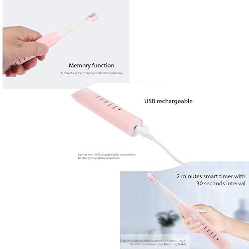 Miniatura 3 de RED-NI RED-NI - Cepillo de dientes eléctrico sónico, 4 cabezales de repuesto incluidos como regalo, ideal para adultos, niños y parejas, uso USB de