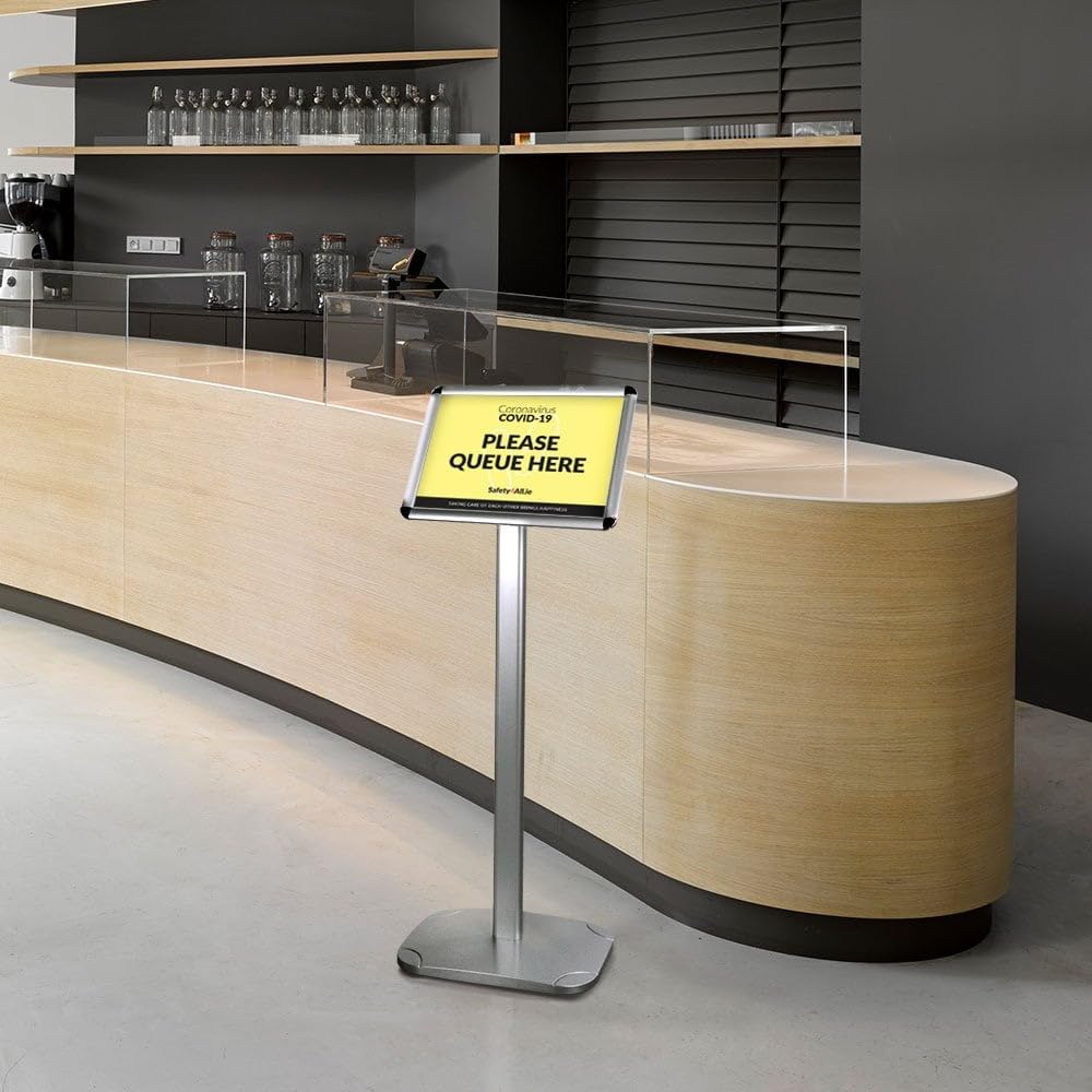 Displaysense Silver A4 Floor Standing Snap Frame Poster Display Stand 25mm Mitred Frame with Adjustable Landscape or Portrait Orientation - Holds A4 Poster Size