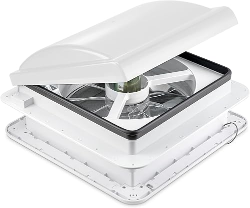 Hike Crew Ventilador de ventilación de techo RV de 14 pulgadas con luz LED, ventilador de entrada y escape de 12 V de 6 velocidades | Apertura y