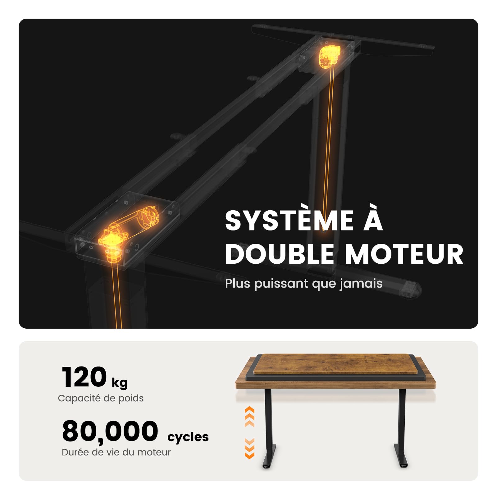 ErGear Bureau Assis Debout Électrique à 2 Moteurs, Bureau Réglable en Hauteur, 4 Contrôles de Mémoire, Supportant Jusqu'à 120 kg, Cadre en Acier Robuste (Noir)