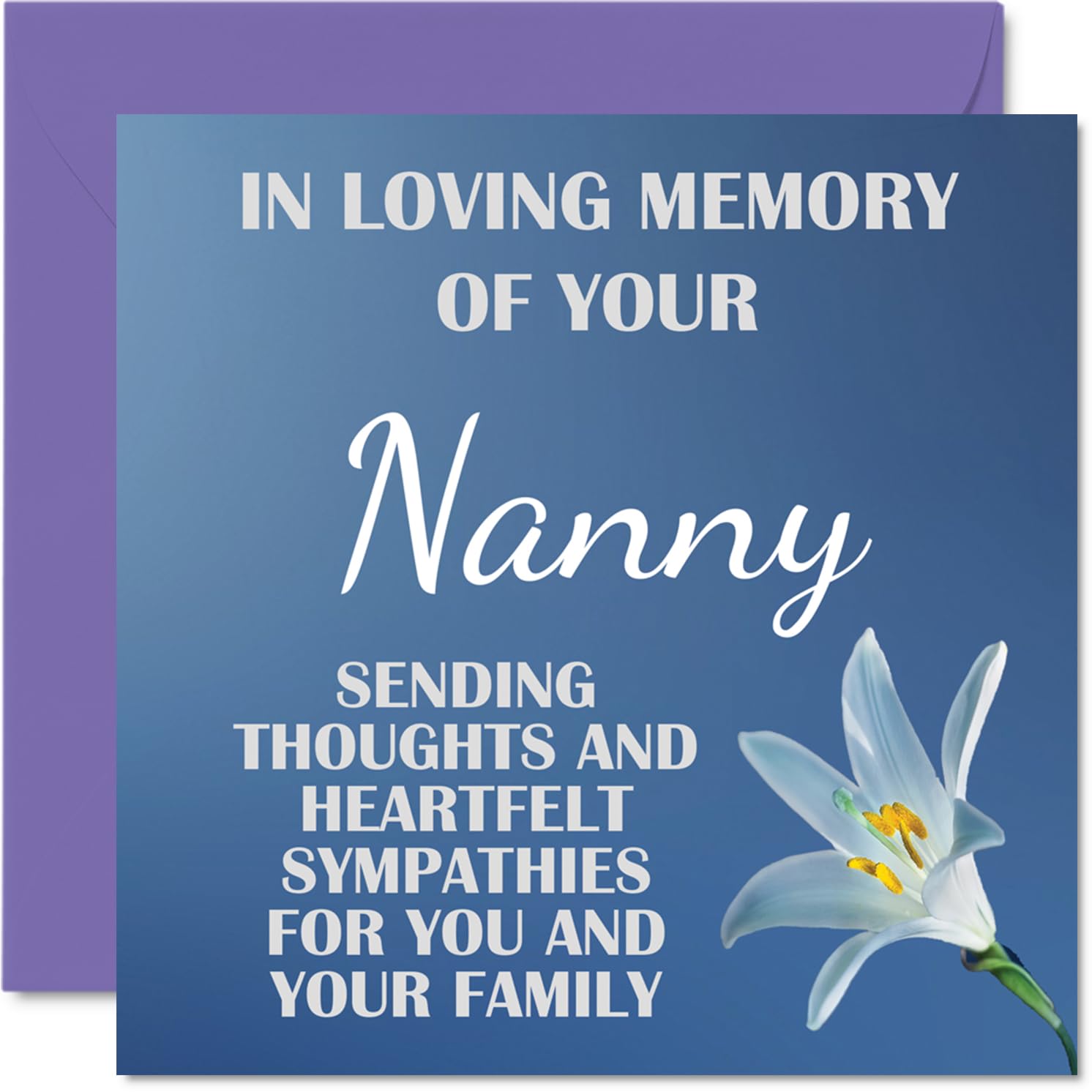 Sympathy Cards - In Loving Memory Of Your Nanny Card - Sorry Mourning Bereavement Cards for Adults, 145mm Condolences Thinking of You Card, Flowers Sympathy Greeting