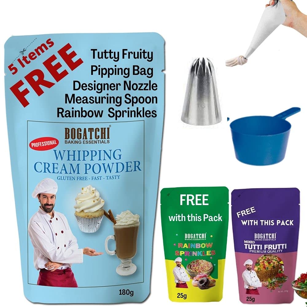 See full amazon price history chart for BOGATCHI Whipping Cream Powder, Gluten Free | Tasty | Non-GMO, 180g , Free Tutty Fruity and Rainbow Sprinkles, Measuring Spoon� BOGATCHI Whipping Cream Powder, Gluten Free | Tasty | Non-GMO, 180g , Free Tutty Fruity and Rainbow Sprinkles, Measuring Spoon� (B08LVL1M8K) Amazon Price History, Amazon Price Tracker