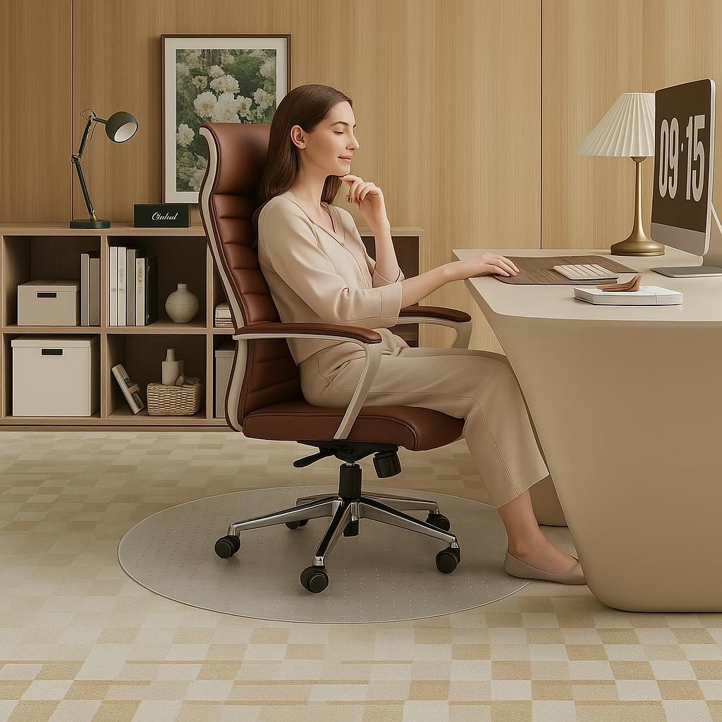 Thickened Office Chair Mat for Carpet, 39"×39" Round Rolling Gaming Chair Mat with Anti-Slip Particles, Clear Heavy Duty Floor Protector for Office&Home