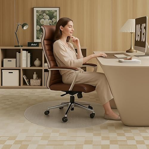 Miniatura 8 de Tapete para silla de oficina para alfombra, 39 x 39 pulgadas, tapete redondo para silla de juegos con partículas antideslizantes, protector de suelo