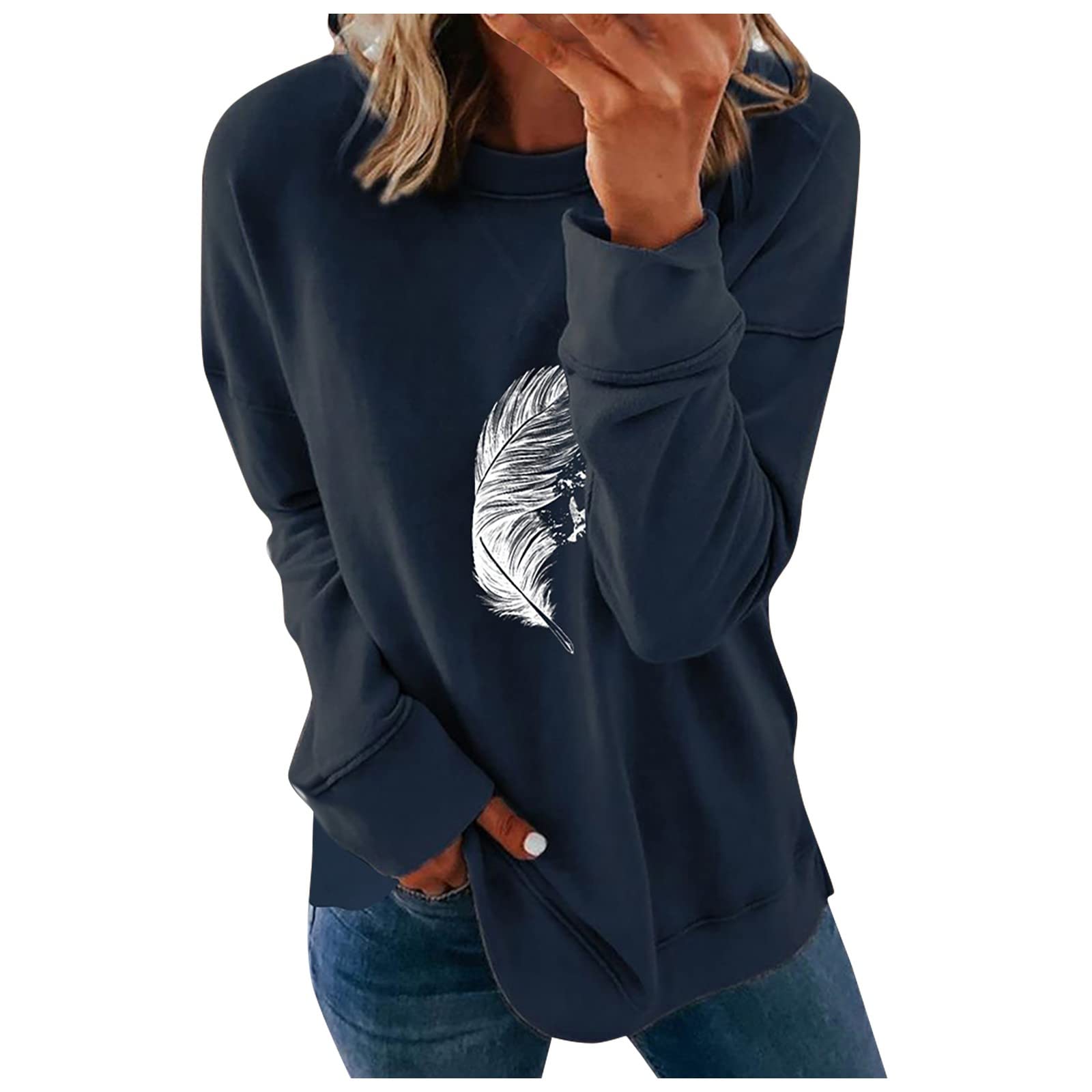Christmas Sweatshirts for Women,Tops Loose Blouses Tops Crew Neck Ribbed Knit Shirts Long Sleeve Shirts Women