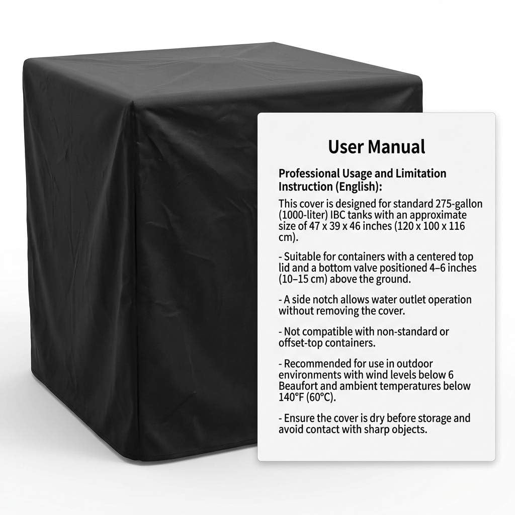 QWORK IBC - Funda para bolsa, paquete de 4 parasoles y capucha impermeable para bolsa de 275 galones y tanque de agua de jardín, color negro